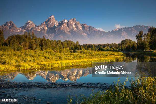 teton reflection in snake river - melanie bishop fotografías e imágenes de stock