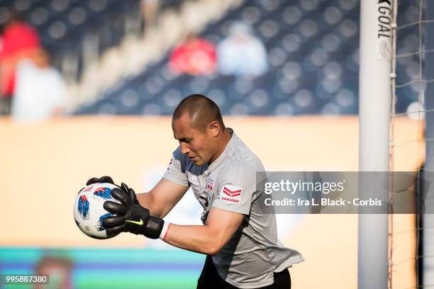 Luis Robles of New York Red Bulls warms up during the Major League Soccer Hudson River Derby match between New York City FC and New York Red Bulls at...