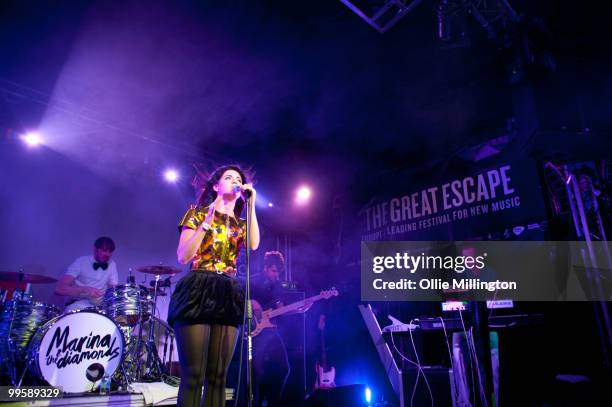 Sebastian Sternberg, Marina Diamandis, Dan Gulino and Jonathan Shone of Marina and the Diamonds perform at Concorde 2 during day three of The Great...