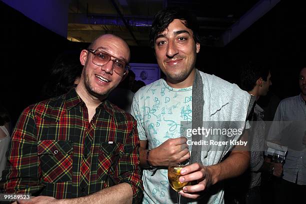 Scott Devendorf of The National and Ed Droste of Grizzly Bear attend the after party for The National concert benefit presented by ZYNC from American...