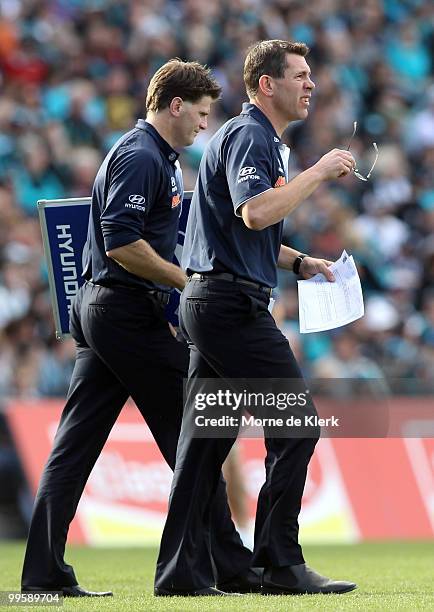 Brett Ratten, coach of the Blues looks on during the round eight AFL match between the Port Adelaide Power and the Carlton Blues at AAMI Stadium on...