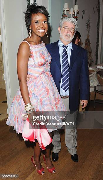 Mellody Hobson and George Lucas attend the Vanity Fair and Gucci Party Honoring Martin Scorsese during the 63rd Annual Cannes Film Festival at the...