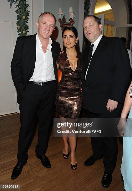 Francois Pinault, actress Salma Hayek and Harvey Weinstein attend the Vanity Fair and Gucci Party Honoring Martin Scorsese during the 63rd Annual...