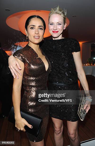 Actresses Salma Hayek and Naomi Watts attend the Vanity Fair and Gucci Party Honoring Martin Scorsese during the 63rd Annual Cannes Film Festival at...
