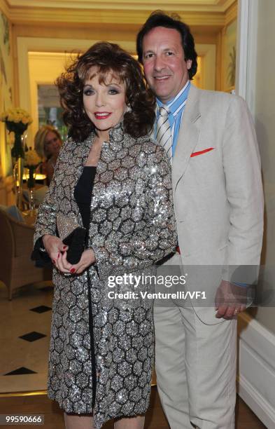 Actress Joan Collins and Percy Gibson attend the Vanity Fair and Gucci Party Honoring Martin Scorsese during the 63rd Annual Cannes Film Festival at...