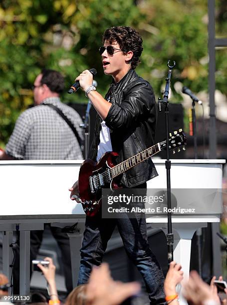 Musician Nick Jonas performs live at the Grove to kick off the summer concert series on May 15, 2010 in Los Angeles, California.