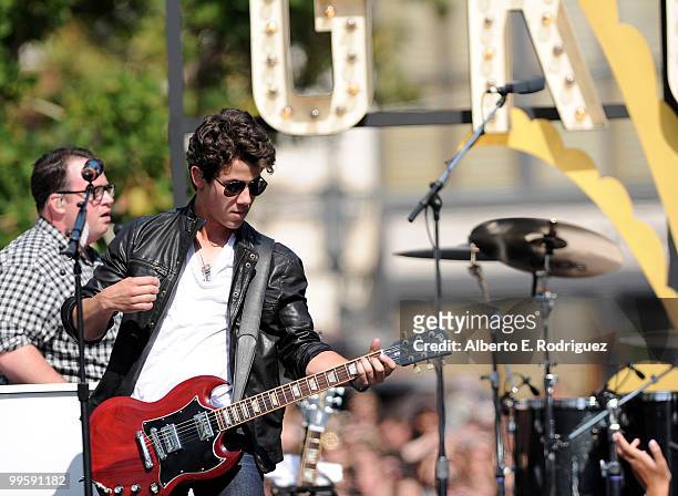 Musician Nick Jonas performs live at the Grove to kick off the summer concert series on May 15, 2010 in Los Angeles, California.