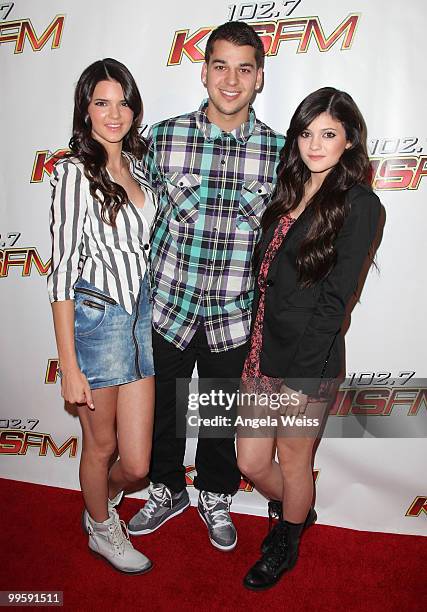 Personalities Kendall Jenner, Robert Kardashian and Kylie Jenner arrive at KIIS FM's Wango Tango 2010 at the Staples Center on May 15, 2010 in Los...