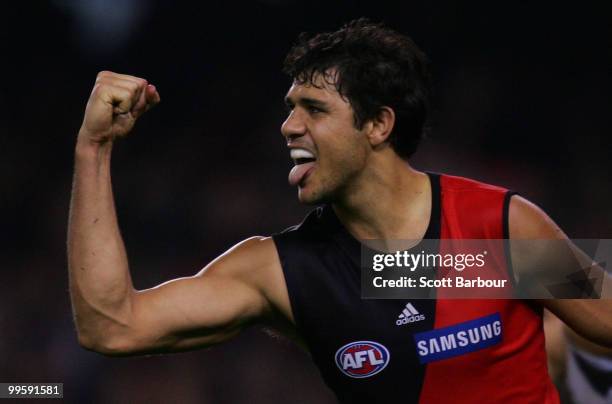 Patrick Ryder of the Bombers celebrates after kicking a goal in the final quarter during the round eight AFL match between the St Kilda Saints and...