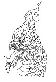 black and white tattoo and sticker for printing.Thai Traditional tattoo design.The Naga is king of snake and Thai dragon living in Himmapan Forest.