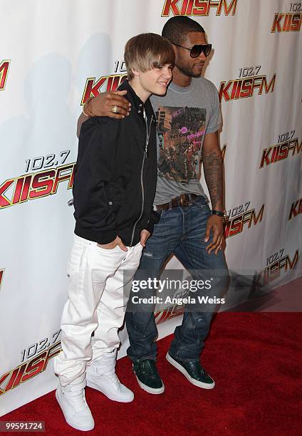 Justin Bieber and Usher arrive at KIIS FM's Wango Tango 2010 at the Staples Center on May 15, 2010 in Los Angeles, California.