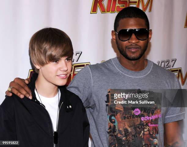 Singers Justin Bieber and Usher attend KIIS FM's 2010 Wango Tango Concert at Nokia Theatre L.A. Live on May 15, 2010 in Los Angeles, California.