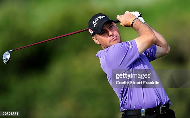 Hennie Otto of South Africa plays his tee shot on the sixth hole during the final round of the Open Cala Millor Mallorca at Pula golf club on May 16,...