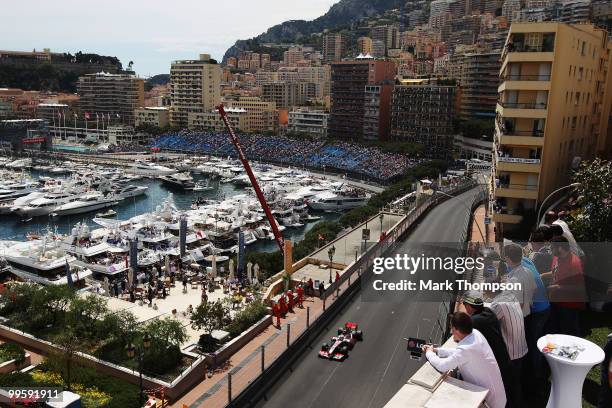 Lewis Hamilton of Great Britain and McLaren Mercedes drives during qualifying for the Monaco Formula One Grand Prix at the Monte Carlo Circuit on May...