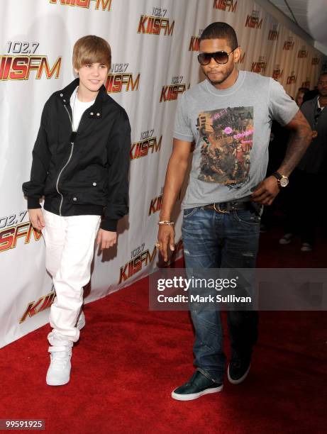 Singers Justin Bieber and Usher attend KIIS FM's 2010 Wango Tango Concert at Nokia Theatre L.A. Live on May 15, 2010 in Los Angeles, California.