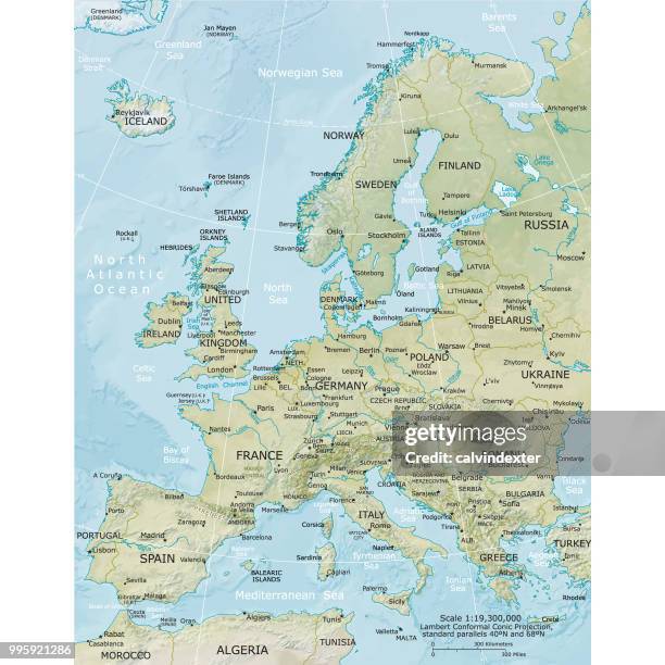 stockillustraties, clipart, cartoons en iconen met fysieke kaart van europa - sweden italy