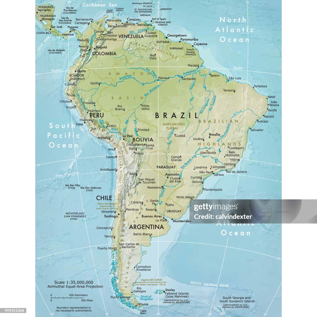 Physical map of South America