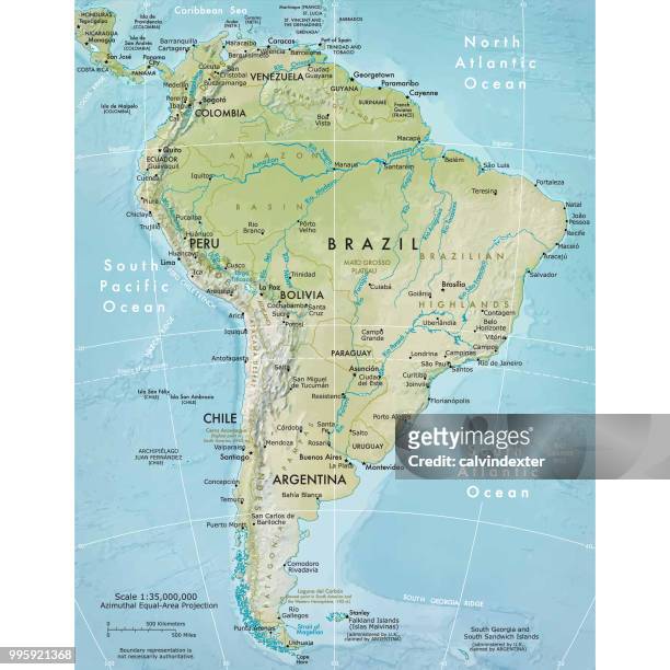 physical map of south america - south america stock illustrations