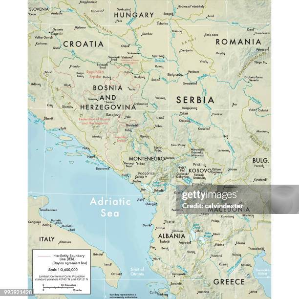 physical map of the central balkan region - croatia serbia stock illustrations