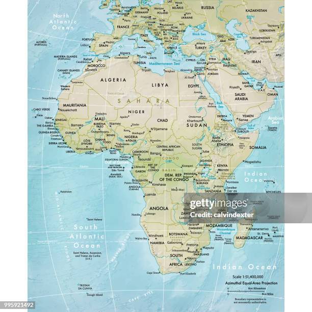 physische karte von afrika - afrika stock-grafiken, -clipart, -cartoons und -symbole