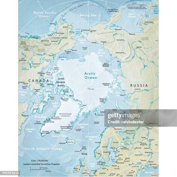 physische karte der arktis-region - arctic ocean stock-grafiken, -clipart, -cartoons und -symbole