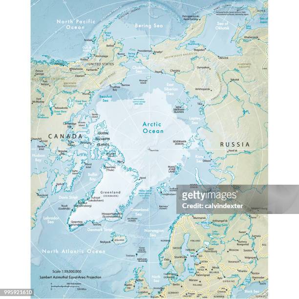 physical map of the arctic region - atlantic ocean stock illustrations