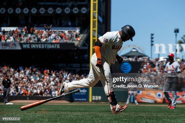 Pablo Sandoval of the San Francisco Giants rounds the bases after hitting a three run home run off of John Brebbia of the St. Louis Cardinals during...