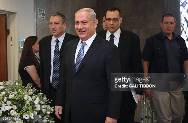 Israeli Prime Minister Benjamin Netanyahu arrives at the weekly cabinet meeting at his Jerusalem office on May 16, 2010. The meeting comes one day...