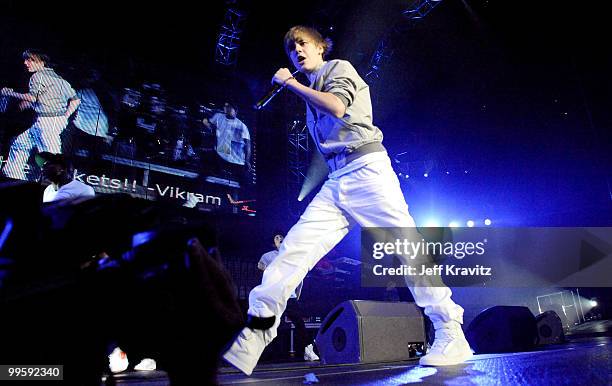 Justin Bieber performs at KIIS FM's 2010 Wango Tango Concert at Nokia Theatre L.A. Live on May 15, 2010 in Los Angeles, California.