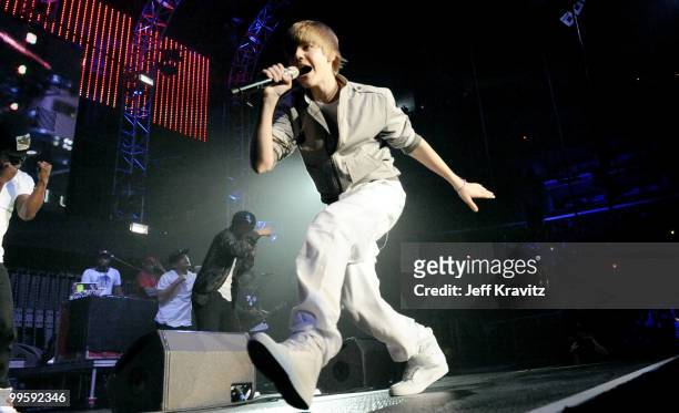 Justin Bieber performs at KIIS FM's 2010 Wango Tango Concert at Nokia Theatre L.A. Live on May 15, 2010 in Los Angeles, California.