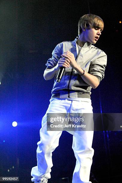 Justin Bieber performs at KIIS FM's 2010 Wango Tango Concert at Nokia Theatre L.A. Live on May 15, 2010 in Los Angeles, California.