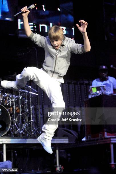 Justin Bieber performs at KIIS FM's 2010 Wango Tango Concert at Nokia Theatre L.A. Live on May 15, 2010 in Los Angeles, California.