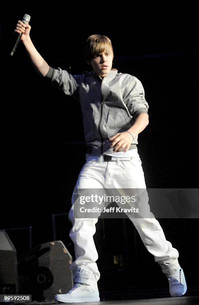 Justin Bieber performs at KIIS FM's 2010 Wango Tango Concert at Nokia Theatre L.A. Live on May 15, 2010 in Los Angeles, California.