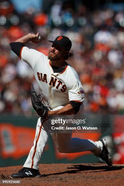 Ray Black of the San Francisco Giants pitches against the St. Louis Cardinals during the eighth inning at AT&T Park on July 8, 2018 in San Francisco,...