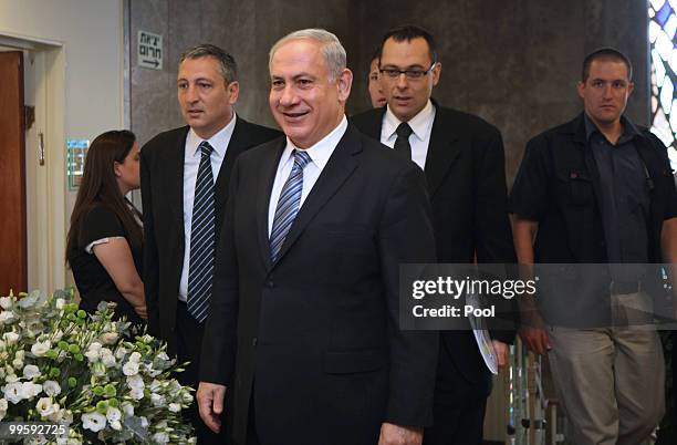 Israeli Prime Minister Benjamin Netanyahu arrives for the weekly cabinet meeting at his Jerusalem office on May 16, 2010 in Israel. The meeting comes...