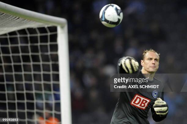 - Picture taken on October 25, 2009 shows Hertha Berlin's Czech goalkeeper Jaroslav Drobny throwing the ball during the German first division...