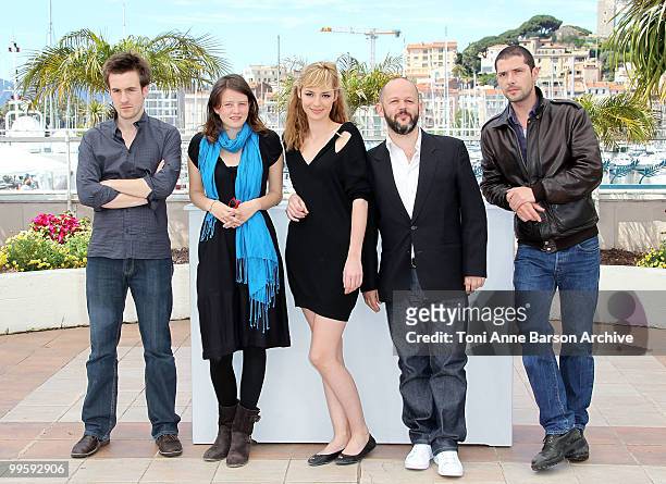 Actor Gregoire Leprince-Ringuet, actress Pauline Etienne, actress Louise Bourgoin, director Gilles Marchand and actor Melvil Poupaud attend the...