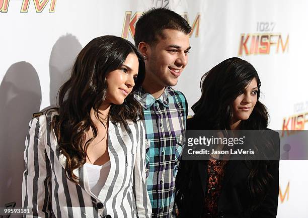 Kendall Jenner, Rob Kardashian and Kylie Jenner attend KIIS FM's 2010 Wango Tango Concert at Staples Center on May 15, 2010 in Los Angeles,...