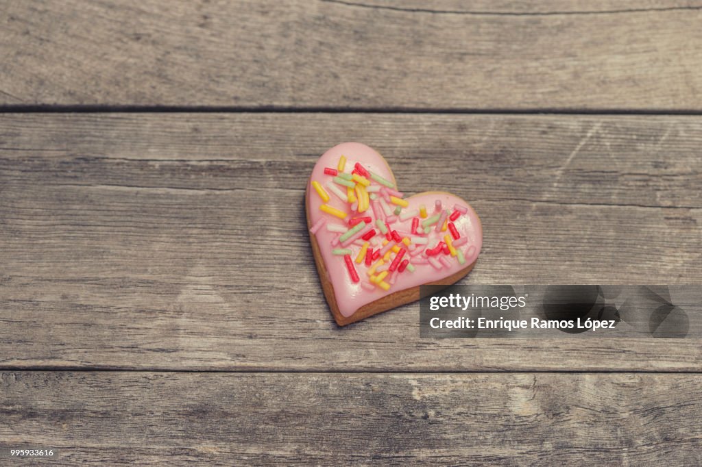 Baked valentine's heart covered with pink icing