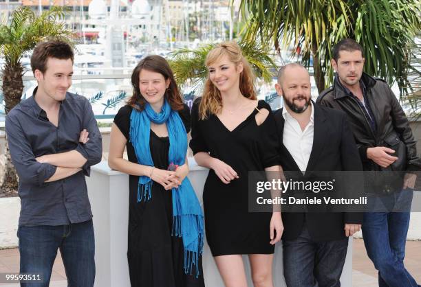 Actors Gregoire Leprince-Ringuet, Pauline Etienne, Louise Bourgoin, Melvil Poupaud and Director Gilles Marchand attend the 'Black Heaven' Photo Call...