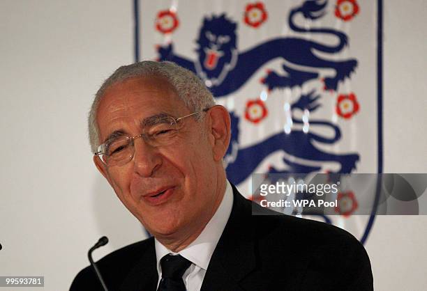 Chairman of FA, Lord Triesman speaks during the first English Football Association Respect and Fair Play Award ceremony at Wembley Stadium on May 15,...
