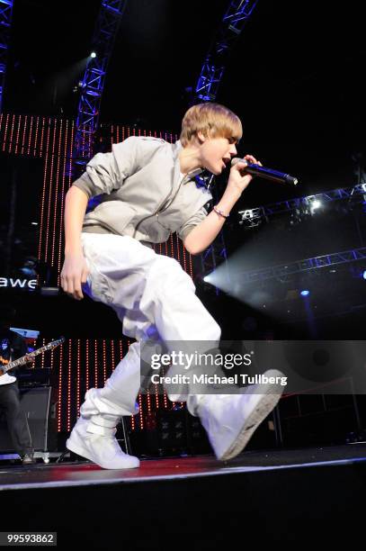 Singer Justin Bieber performs at 102.7 KIIS-FM's Wango Tango 2010 show, held at the Staples Center on May 15, 2010 in Los Angeles, California.