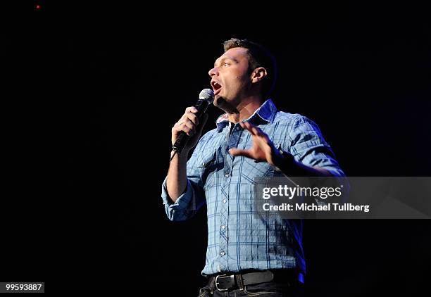 American Idol" host Ryan Seacrest addresses the crowd at 102.7 KIIS-FM's Wango Tango 2010 show, held at the Staples Center on May 15, 2010 in Los...