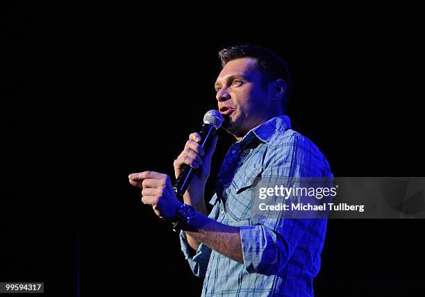 American Idol" host Ryan Seacrest addresses the crowd at 102.7 KIIS-FM's Wango Tango 2010 show, held at the Staples Center on May 15, 2010 in Los...