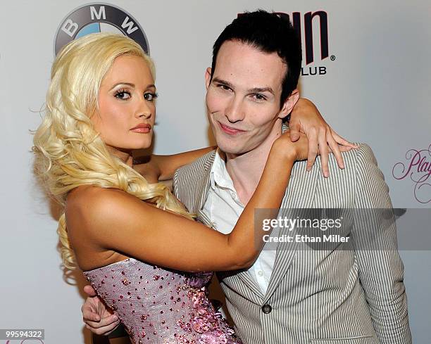 Model and television personality Holly Madison and singer Chris Wallace of the band The White Tie Affair arrive at a party to introduce model Hope...