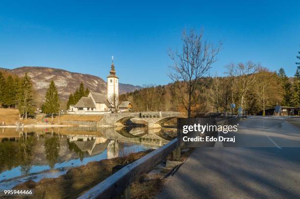 church st. johannes kirche bohinj - kirche stock pictures, royalty-free photos & images