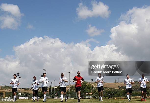 Players of Germany warm up during the German National Team training session at Verdura Golf and Spa Resort on May 16, 2010 in Sciacca, Italy.