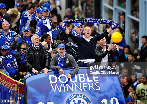 John Terry and the Chelsea Football Team parade their silverware on an open top bus on the Kings Road, Chelsea, on May 16, 2010 in London, England.