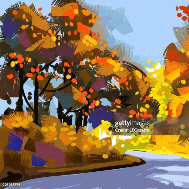 wunderschöne herbstliche landschaft - leocrafts stock-grafiken, -clipart, -cartoons und -symbole