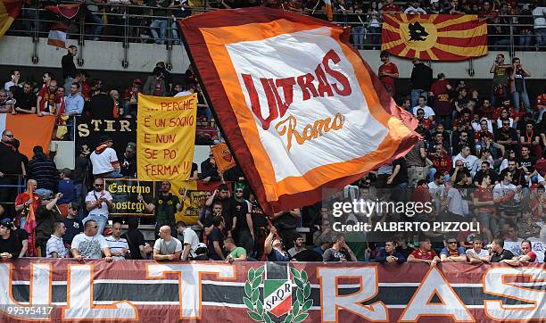 Roma supporters hold a banner reading "Because it is a dream that nobody can stop" prior their team's Italian serie A football match Chievo vs AS...